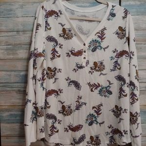 Paisley Waffle Weave Printed Long Sleeve Top 3X